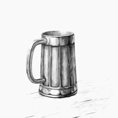 Illustration of a vintage beer mug in monochrome, digital artwork
