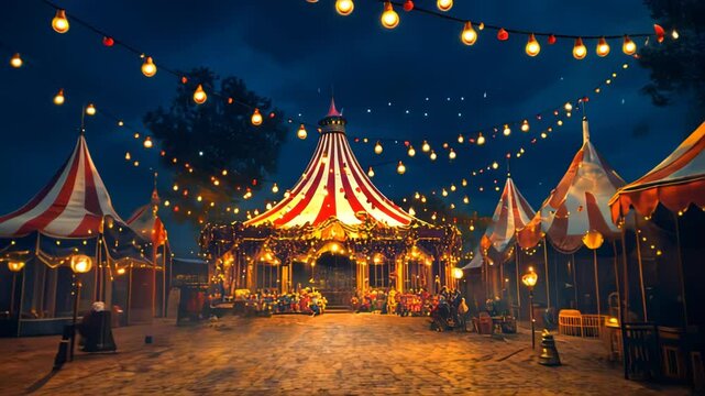 Nighttime circus tent city