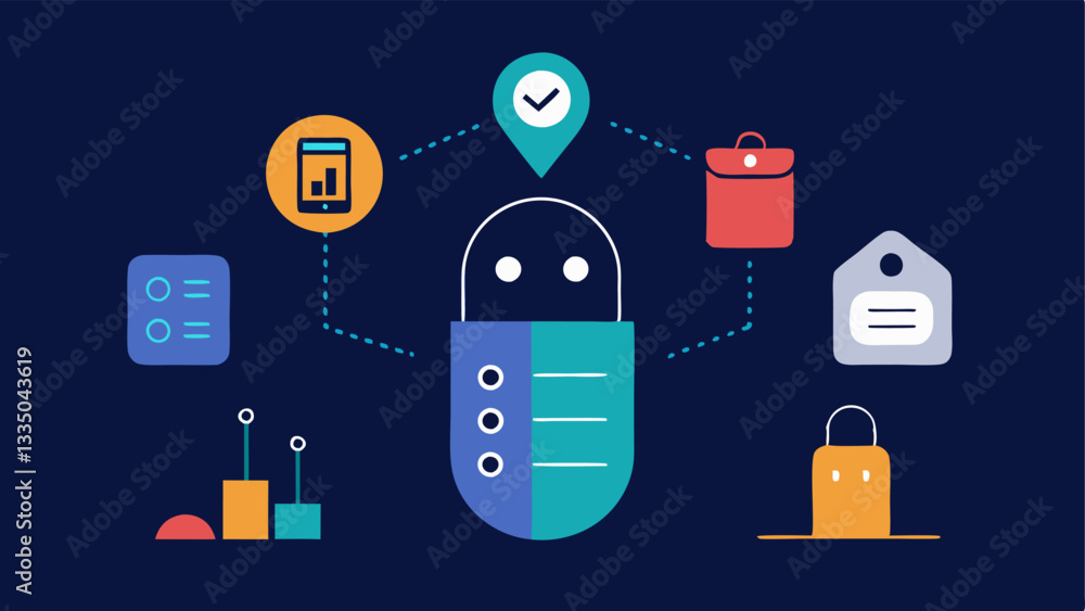 Poster smart home device an illustration of a smart home assistant that suggests personalized shopping list