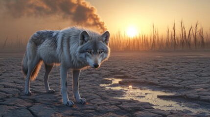 Fototapeta premium Lone Wolf in a Post-Apocalyptic Landscape