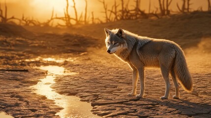 Fototapeta premium Lone Wolf in a Dystopian Wasteland