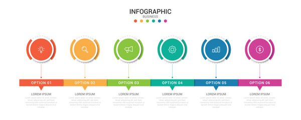 Business infographic 6 important events to success. Annual report, Business presentation template. Vector illustration.