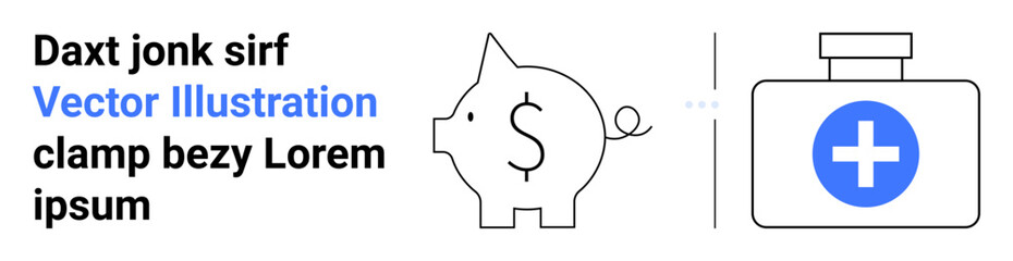 Piggy bank with dollar symbol next to a medical kit with a cross emphasizing financial savings for healthcare. Ideal for finance, health, budgeting, planning, insurance, emergency funds, simple