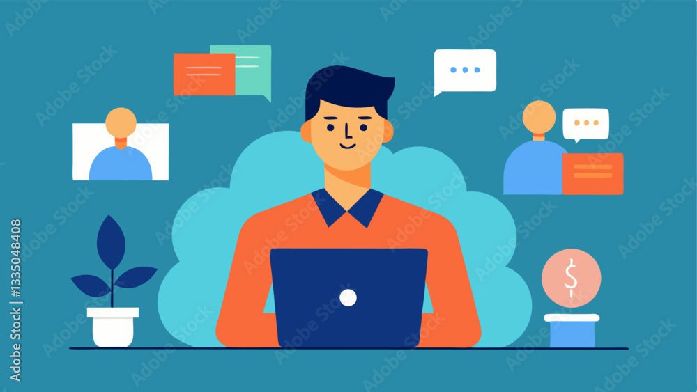 Poster online webinar session an of a small business owner hosting a virtual workshop to connect with custo