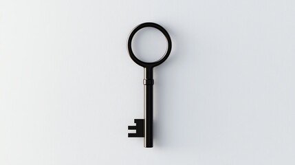 An elegant black key isolated on a white background, symbolizing security, access, and unlock potential.