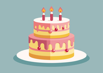 Two-Tier Birthday Cake with Candles – Flat Vector Illustration