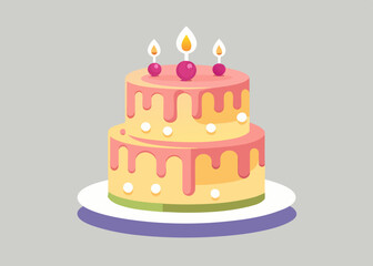 Two-Tier Birthday Cake with Candles – Flat Vector Illustration