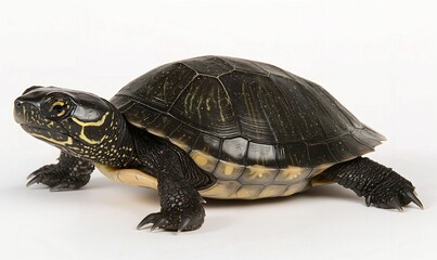 Obraz premium Detailed Close-Up of a Juvenile Turtle on a Pure White Background
