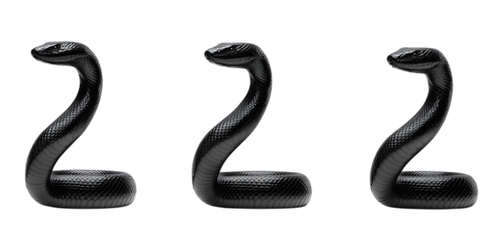 Pack Black Cobra set against transparent background for Wildlife Illustration, Exotic Reptile Studies, or Danger Symbolism Projects