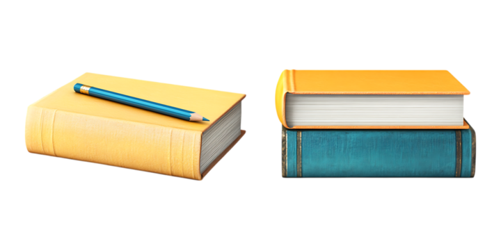 Pack of stack of colorful books set against transparent background