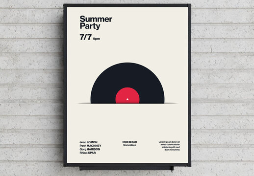 Summer Party Poster Template with Vinyl Illustration
