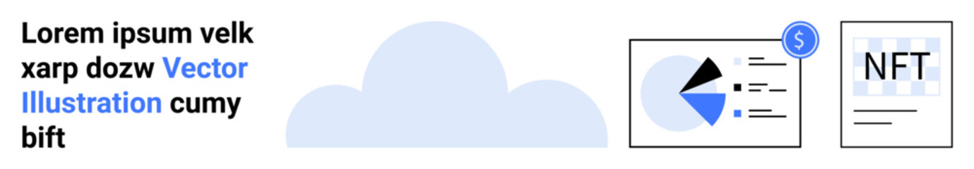 Cloud element paired with analytics chart and NFT certificate. Ideal for finance, technology, blockchain, data storage, investment, cryptocurrency, digital assets, simple landing page