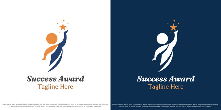Success award logo design illustration. Silhouette of person winning professional business career success award achievement hope dream. Simple abstract minimal icon symbol.