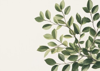 Naklejka premium Fresh green leaves on branch against white background