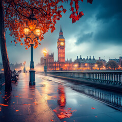 London with Big Ben tower and walkway