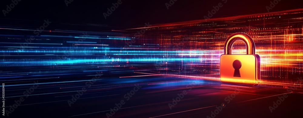 Poster a visual representation of a digital network featuring padlocks, signifying cybersecurity and data p