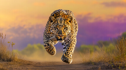 African leopard charge