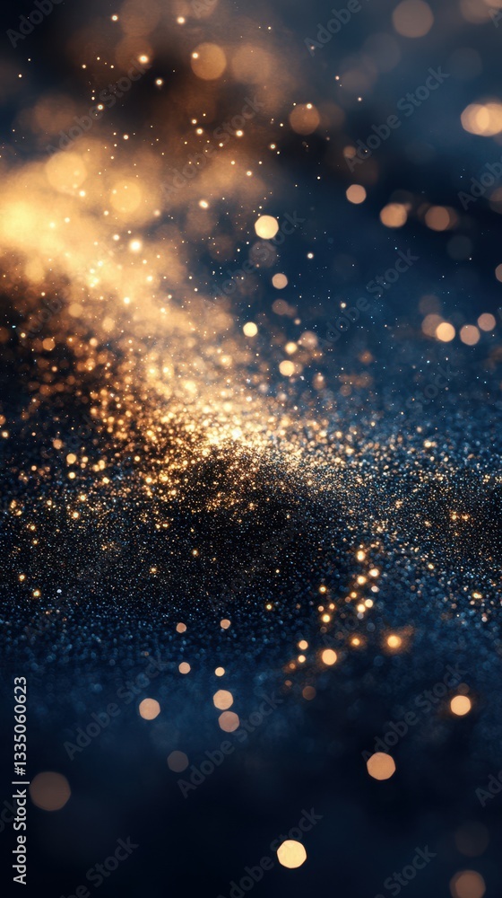 Poster sparkling particles create a captivating atmosphere in a dark cosmic setting during nighttime