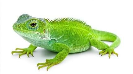 Obraz premium Vibrant Green Lizard on White Background