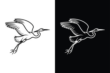 Egret flying icon vector on White Background ,Vector Art Illustration on white background.