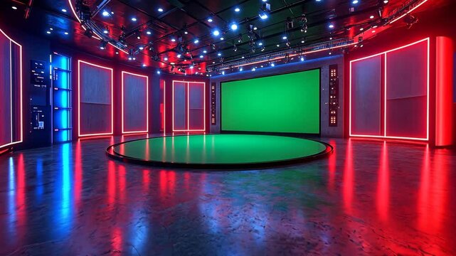 Professional green screen studio with advanced lighting setup.