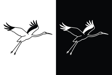 Stork flying icon vector on White Background ,Vector Art Illustration on white background.