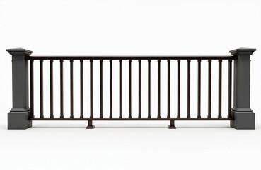 Railing, balustrade isolated on white background. Metal, steel, dark brown color, tube design. Guard for business, engineering, fence, architecture, balcony, stair, staircase construction. Safety