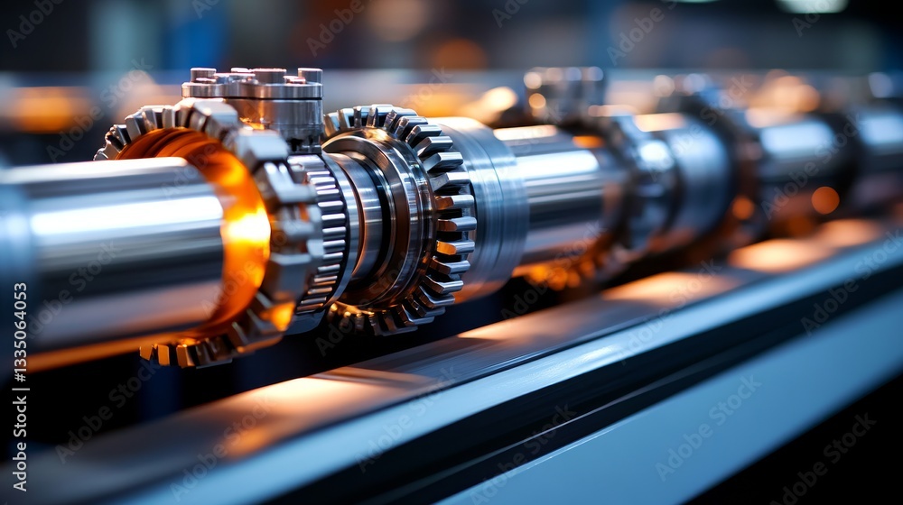 Poster an up-close look at metal components, demonstrating precision engineering through dynamic lighting t