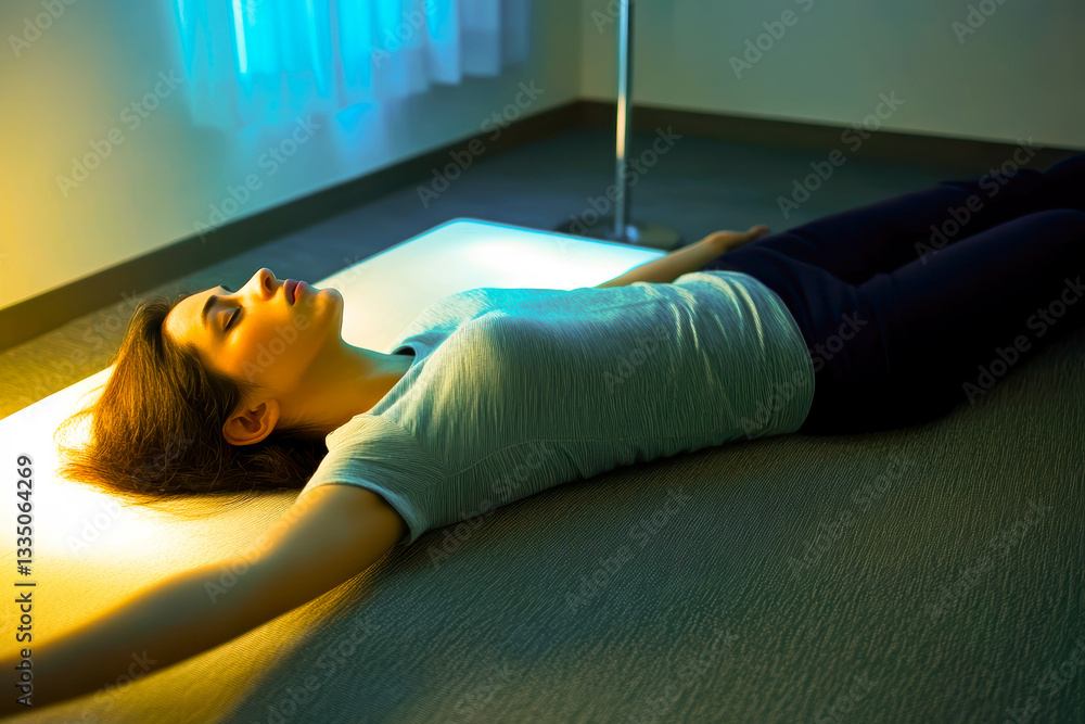 Poster exploring serene moments for deep sleep and relaxation in a tranquil space