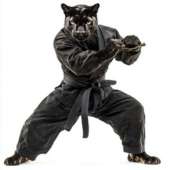 panther plays karate isolate on white background Generative ai