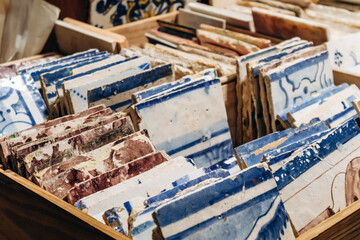 Traditional authentic Portuguese azulejo tiles for sale in a shop in central Lisbon