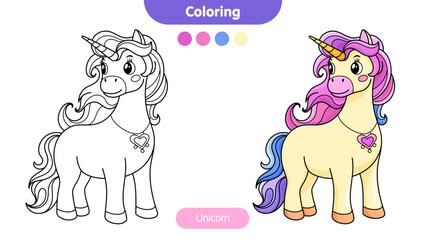 Coloring book for children: unicorn. Educational game for kids.