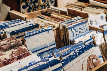 Traditional authentic Portuguese azulejo tiles for sale in a shop in central Lisbon