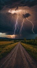 Amber thunderstorms in the sky
