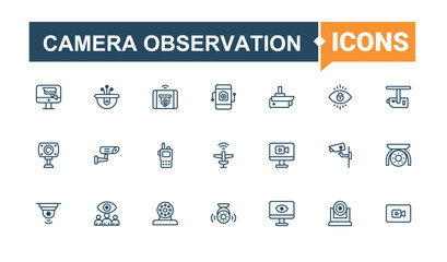Camera Observation icon. Included protection, safe, shield, defense, security, firewall and more. Surveillance related icon set. Thin outline icons pack. Vector line and solid icons.