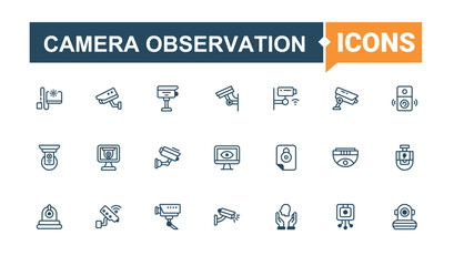 Camera Observation icon. Included protection, safe, shield, defense, security, firewall and more. Surveillance related icon set. Thin outline icons pack. Vector line and solid icons.
