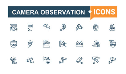 Camera Observation icon. Included protection, safe, shield, defense, security, firewall and more. Surveillance related icon set. Thin outline icons pack. Vector line and solid icons.