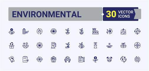 Fototapeta premium Environmental modern icon set. Includes thin line eco, environment, energy, sustainable and more. Sustainability line icon set. Outline symbol collection. Pixel perfect. Vector line and solid icons.