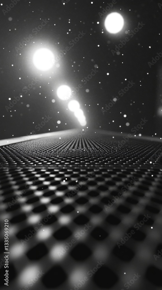 Poster a zoomed-in view of a textured surface adorned with a pattern of reflective dots against a dark back