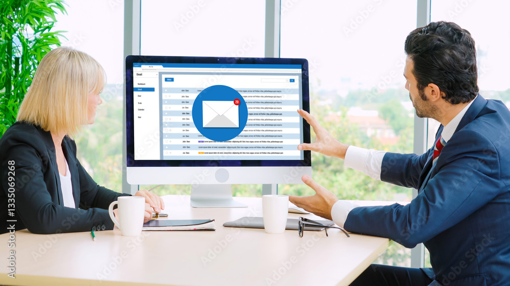 Poster email notification message showing on computer screen snugly. digital marketing message information 