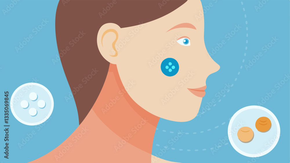 Poster patch on cheek a closeup view of a translucent skin patch adhered to a cheek with fine lines fading 