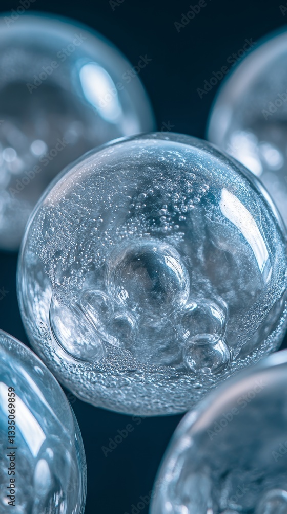 Poster an up-close view of a blue, textured surface with holes, evoking a biological structure or foam, enh