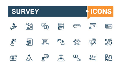 Survey related icon set. Containing review, feedback, positive, appreciation, experience, rating and more. Testimonial icon set. Thin linear style icons. Editable vector outline and solid icons.