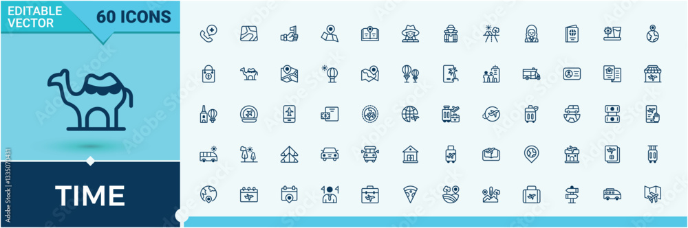 Poster time icon collection. includes thin sign for clock, hour, watch and more. modern linear icons. alarm