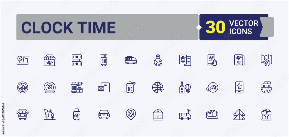 Poster clock time icon pack. contains such icon as hour, watch, hourglass, clock. time icon set. minimal th