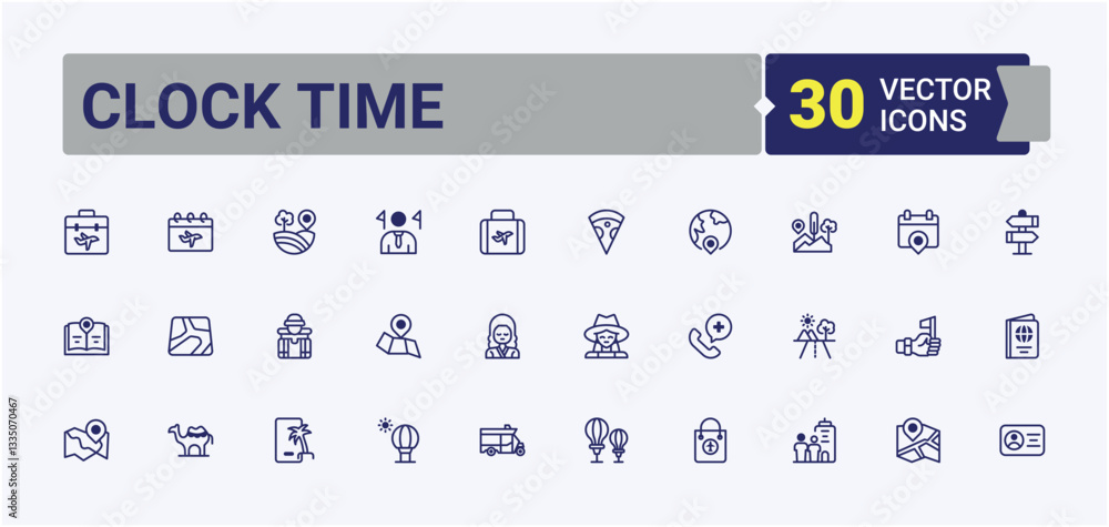Poster clock time icon pack. contains such icon as hour, watch, hourglass, clock. time icon set. minimal th