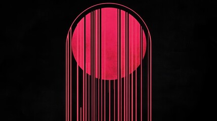 Abstract red circle, dripping lines, dark background. Possible use Graphic design, digital art, wallpaper, poster