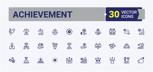 Achievement icon set. Includes symbols for growth, trophy, business, winner and more. Success icon. Flat icons. Vector line and solid icons.