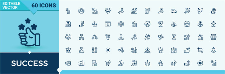 Success related icon. Included grow, business, trophy, growth, winner and more. Collection of simple line web icons. Achieve icon collection. Signs for web and mobile app.