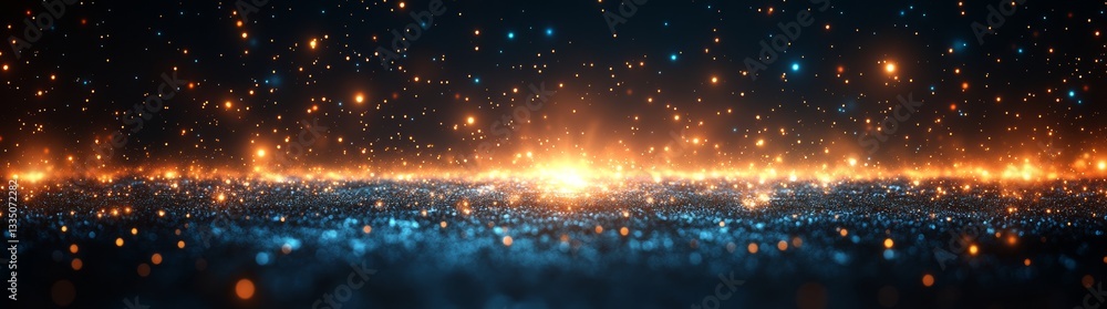 Poster an enchanting abstract of shimmering droplets floating in the air, illuminated by warm light, creati